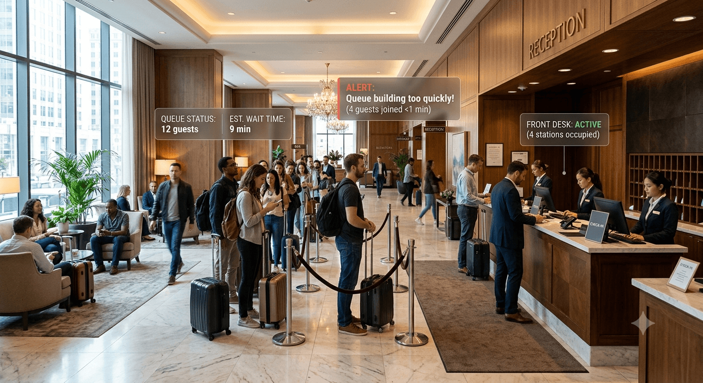 Lobby queue monitoring analytics dashboard