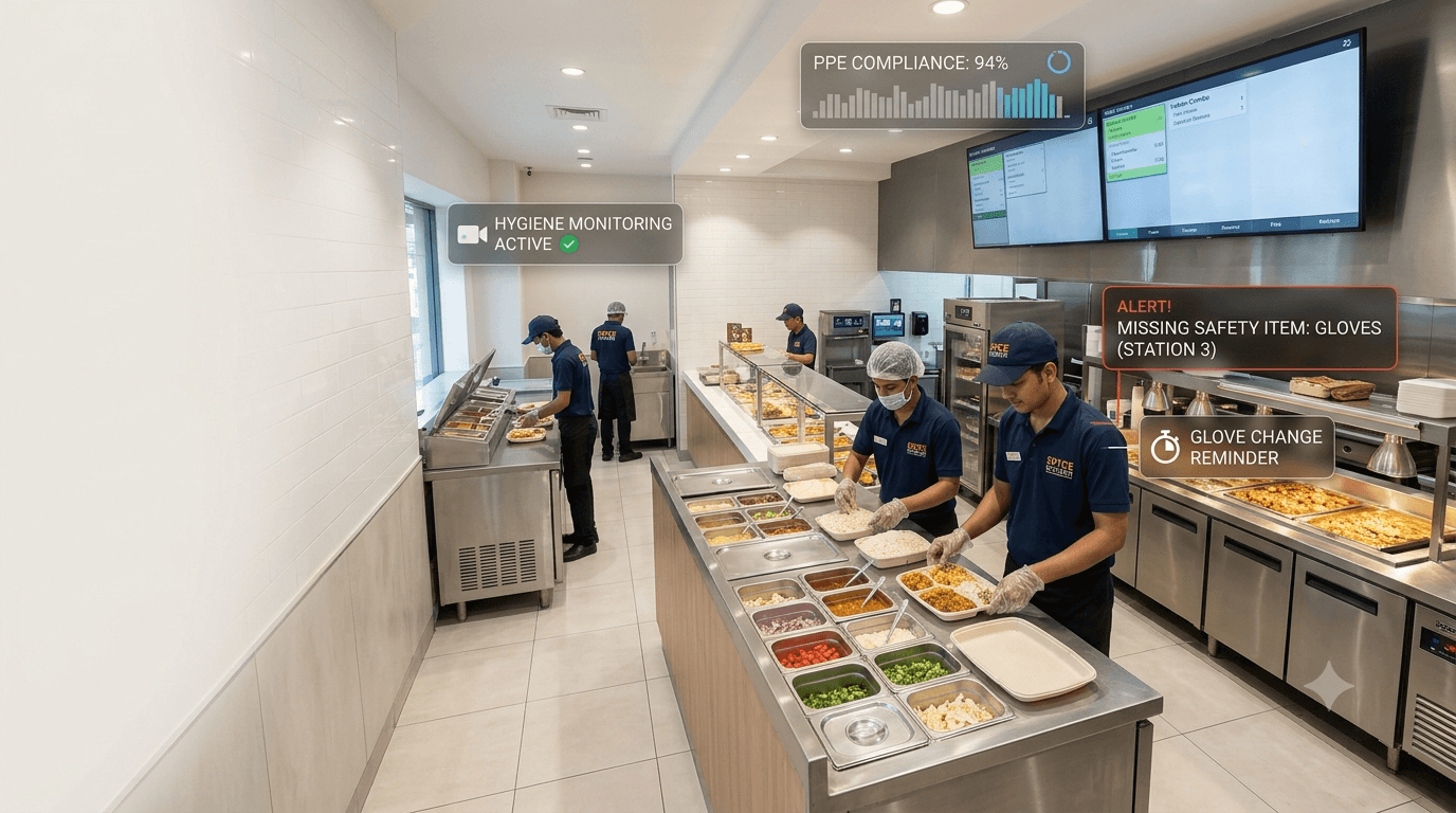 Kitchen PPE compliance analytics dashboard